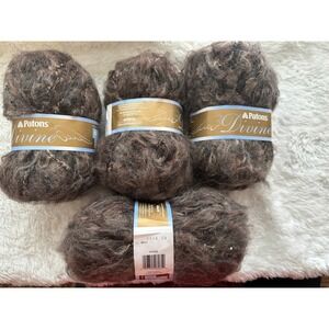 Patons Divine Yarn Deep Earth‎ Brown Mohair Blend 4 Skeins Lot 06013 Dye Lot 04